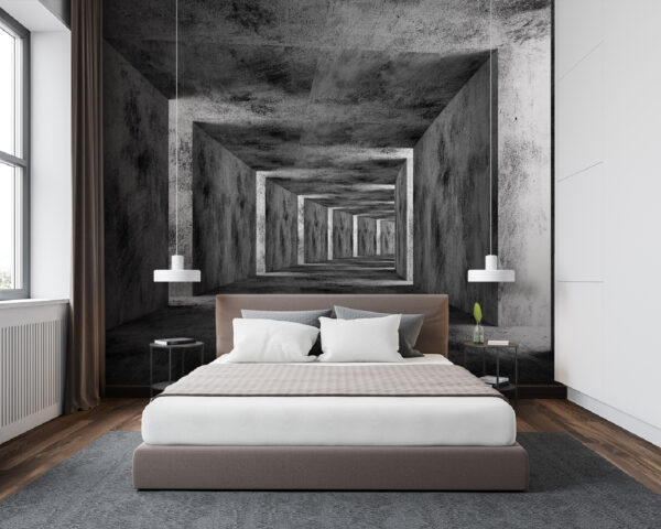 Kamer met betonnen muren en een vierkant plafond Kamer met betonnen muren en een vierkant plafond