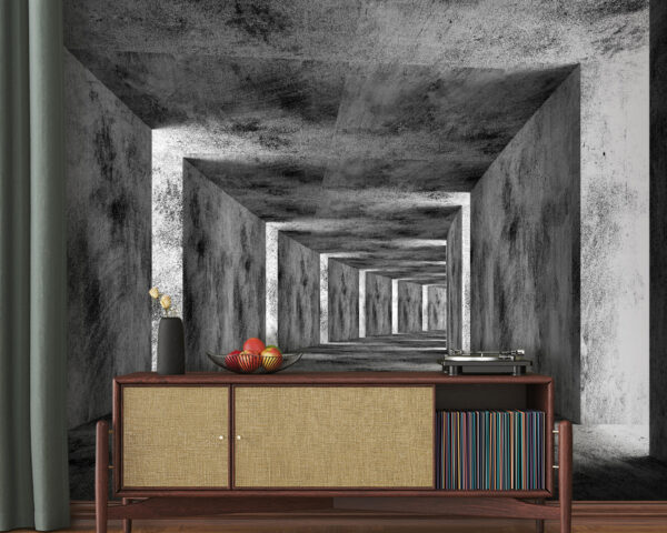 Kamer met betonnen muren en een vierkant plafond Kamer met betonnen muren en een vierkant plafond