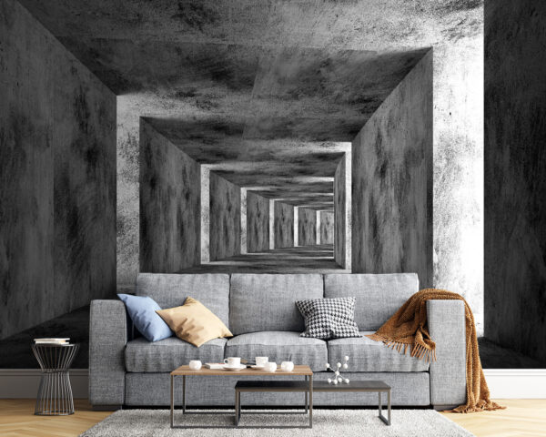 Kamer met betonnen muren en een vierkant plafond Kamer met betonnen muren en een vierkant plafond