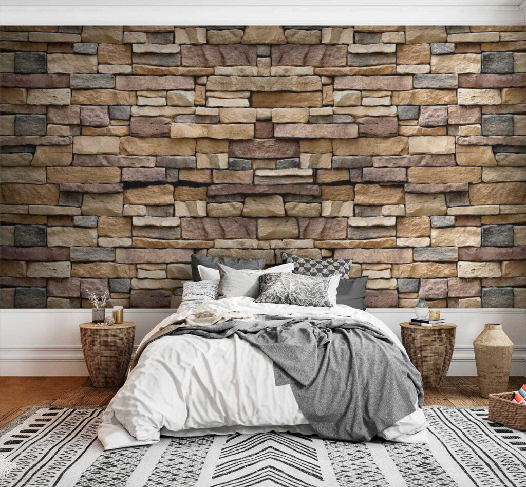Textured stone wall design in layers