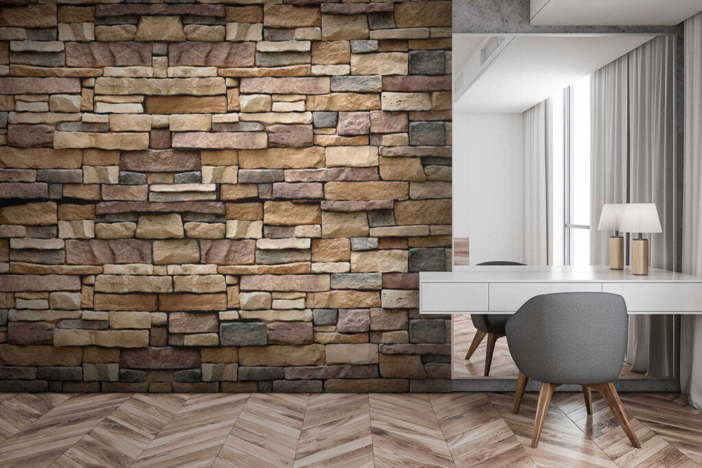 Textured stone wall design in layers