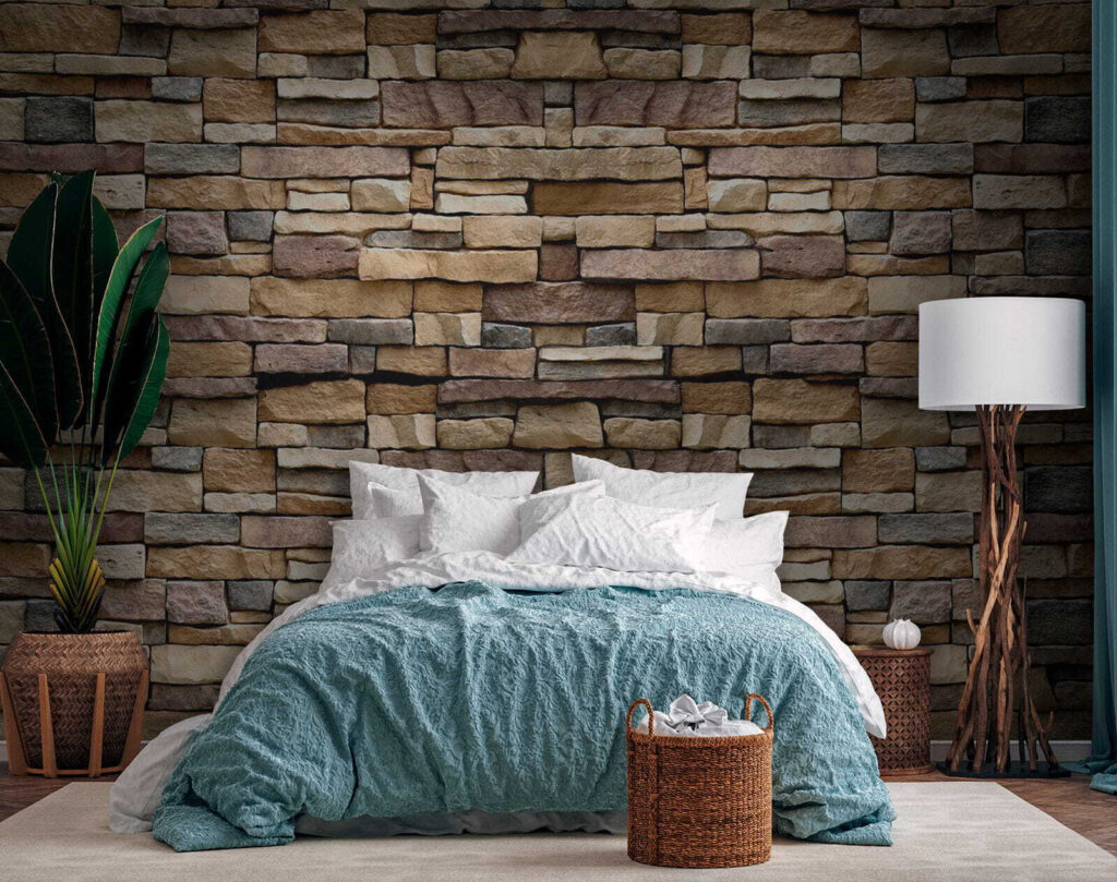 Textured stone wall design in layers
