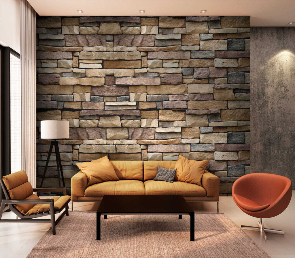 Textured stone wall design in layers