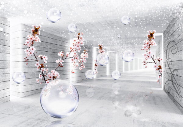 Witte kamer met bloemen en bubbels Witte kamer met bloemen en bubbels
