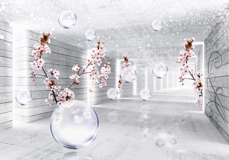 Witte kamer met bloemen en bubbels