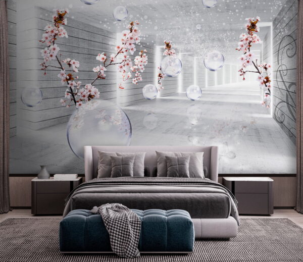 Witte kamer met bloemen en bubbels Witte kamer met bloemen en bubbels