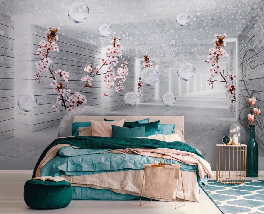 Witte kamer met bloemen en bubbels