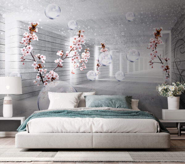 Witte kamer met bloemen en bubbels Witte kamer met bloemen en bubbels