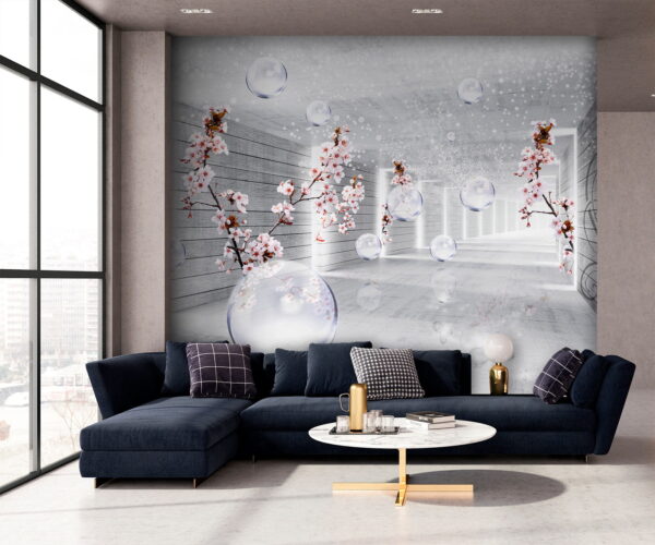 Witte kamer met bloemen en bubbels Witte kamer met bloemen en bubbels