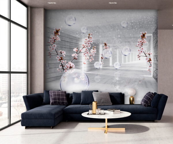 Witte kamer met bloemen en bubbels