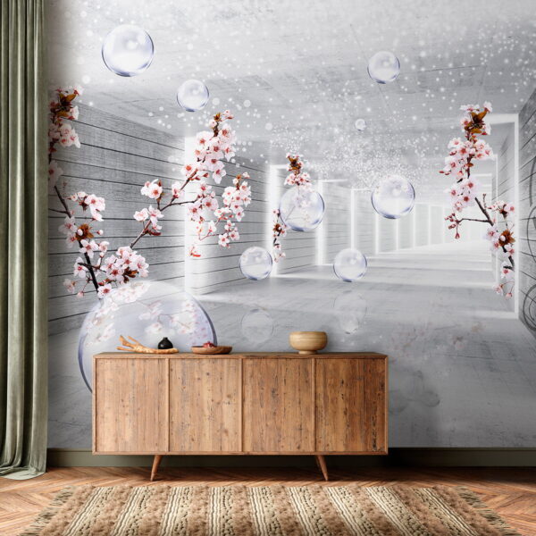 Witte kamer met bloemen en bubbels Witte kamer met bloemen en bubbels