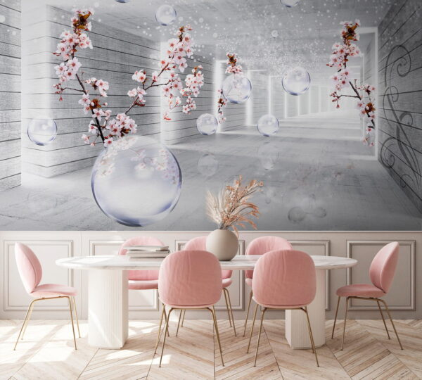 Witte kamer met bloemen en bubbels Witte kamer met bloemen en bubbels