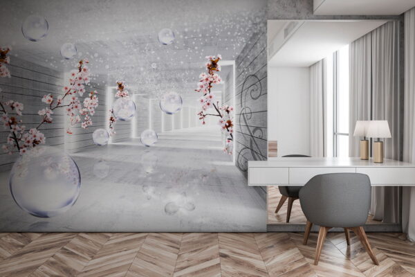 Witte kamer met bloemen en bubbels Witte kamer met bloemen en bubbels