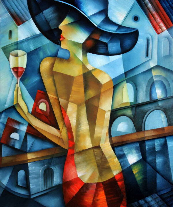 Schilderij van een vrouw met een glas wijn Schilderij van een vrouw met een glas wijn