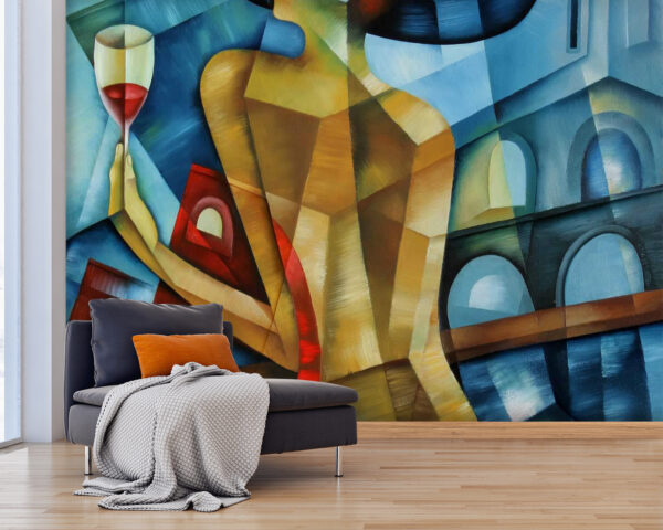 Schilderij van een vrouw met een glas wijn Schilderij van een vrouw met een glas wijn