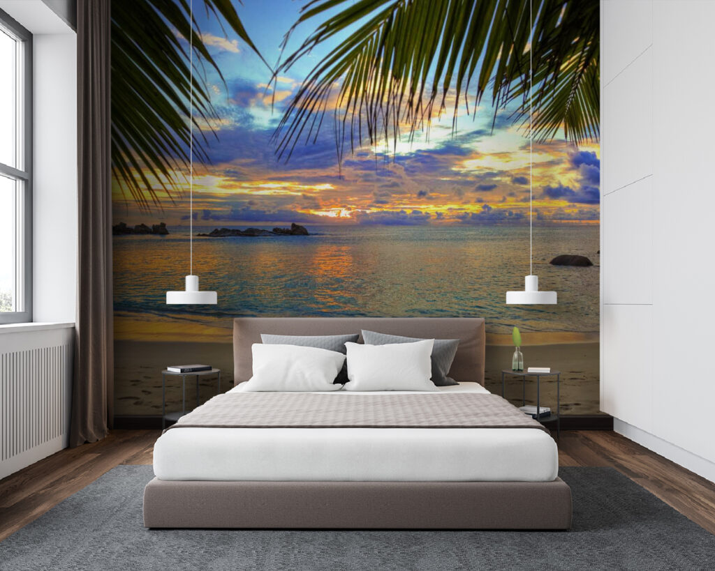 Beach with palm trees and water