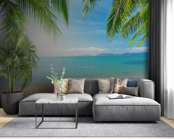 Strand met palmbomen en blauw water Strand met palmbomen en blauw water