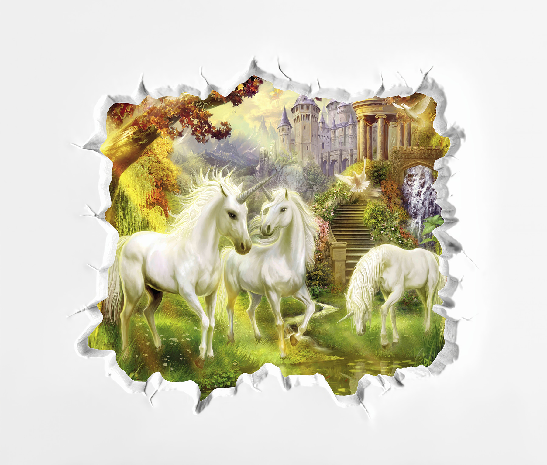 u60025p - Muur met een kasteel en eenhoorns - tegory
