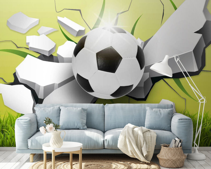 Voetbal die door een muur breekt