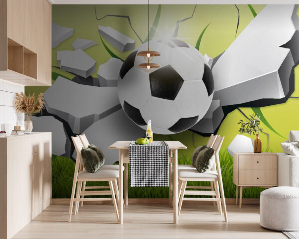 Voetbal die door een muur breekt Fotobehang Voetbal die door een muur breekt