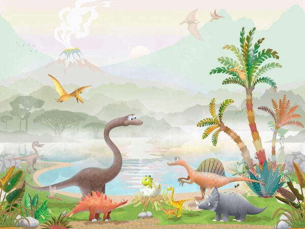 Groep dinosaurussen bij een meer Groep dinosaurussen bij een meer