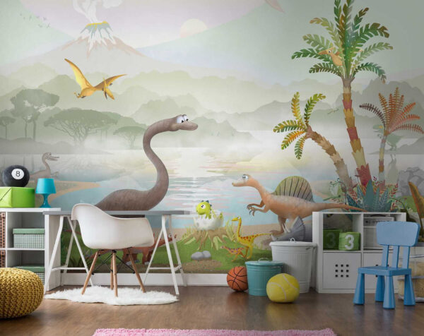 Groep dinosaurussen bij een meer Groep dinosaurussen bij een meer