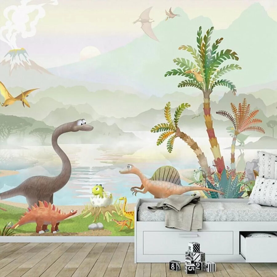 Groep dinosaurussen bij een meer Groep dinosaurussen bij een meer