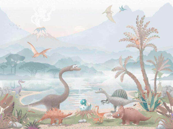 u60040v2p 600x450 - Een groep dinosaurussen bij een meer - tegory