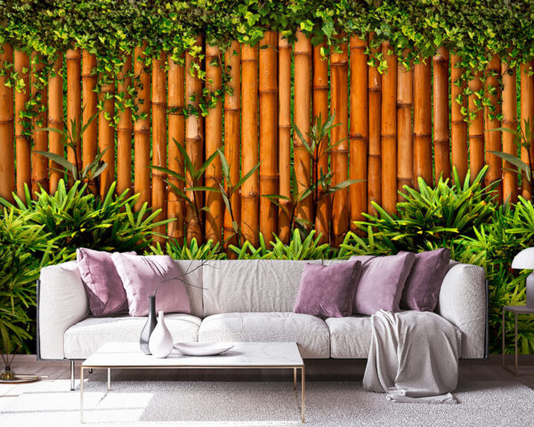 Bamboe hek met planten Bamboe hek met planten