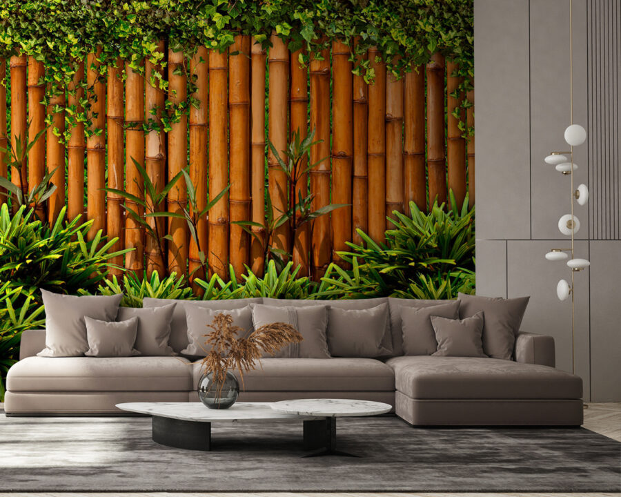 Bamboe hek met planten Bamboe hek met planten