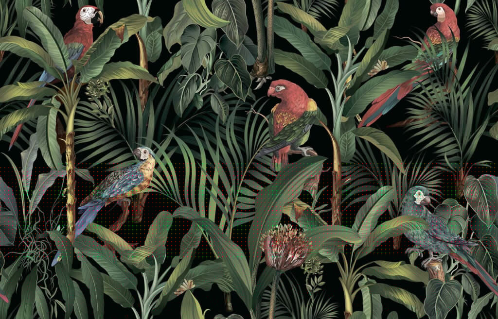 Behang met vogels en planten Behang met vogels en planten