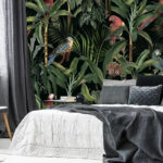 Fotobehang Behang met vogels en planten