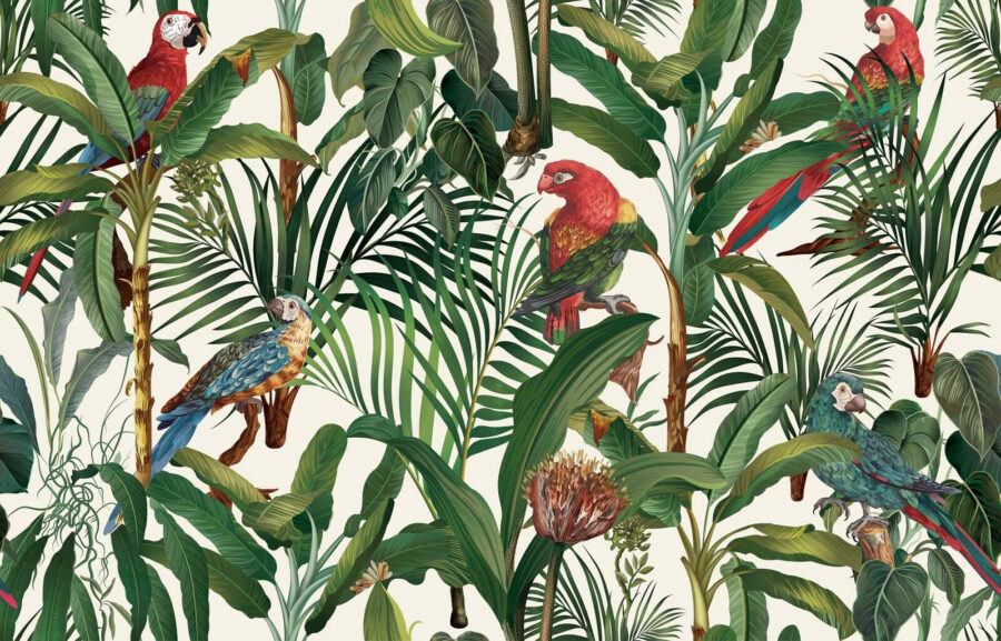 Behang met vogels en planten