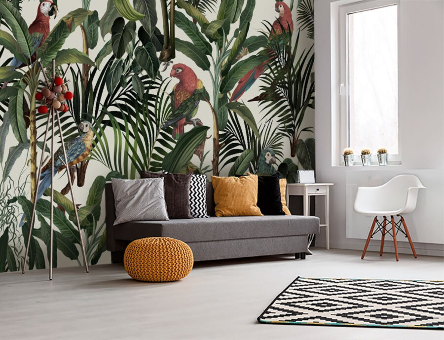 Behang met vogels en planten