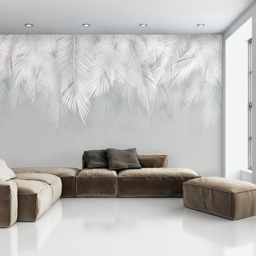 White feather pattern on a gray background White feather pattern on a gray background