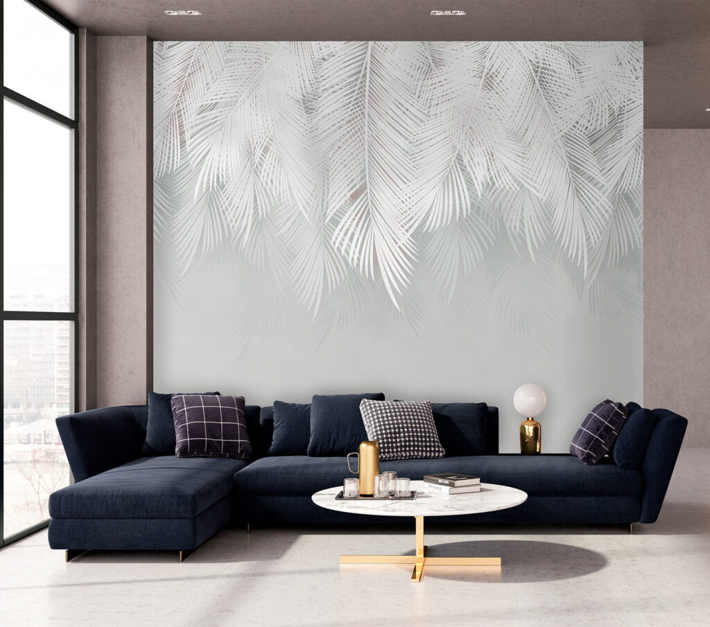 White feather pattern on a gray background White feather pattern on a gray background