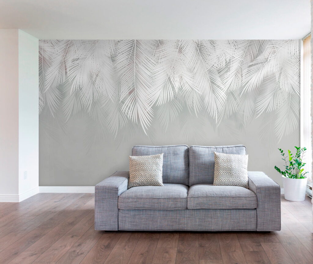 White feather pattern on a gray background White feather pattern on a gray background