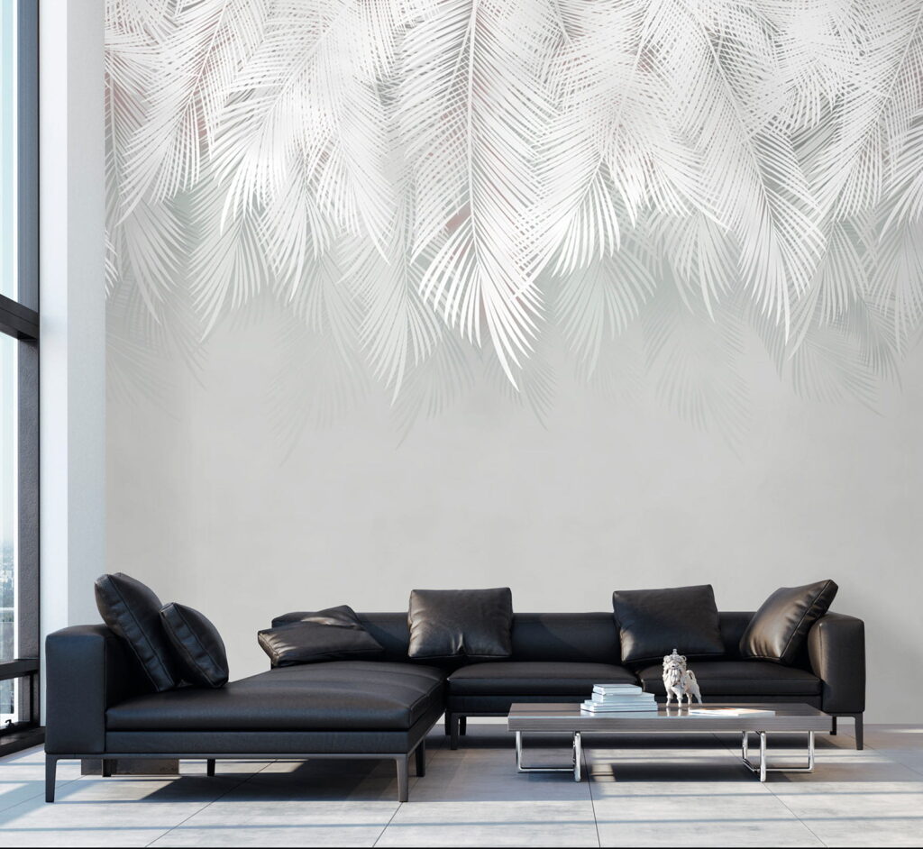 White feather pattern on a gray background White feather pattern on a gray background