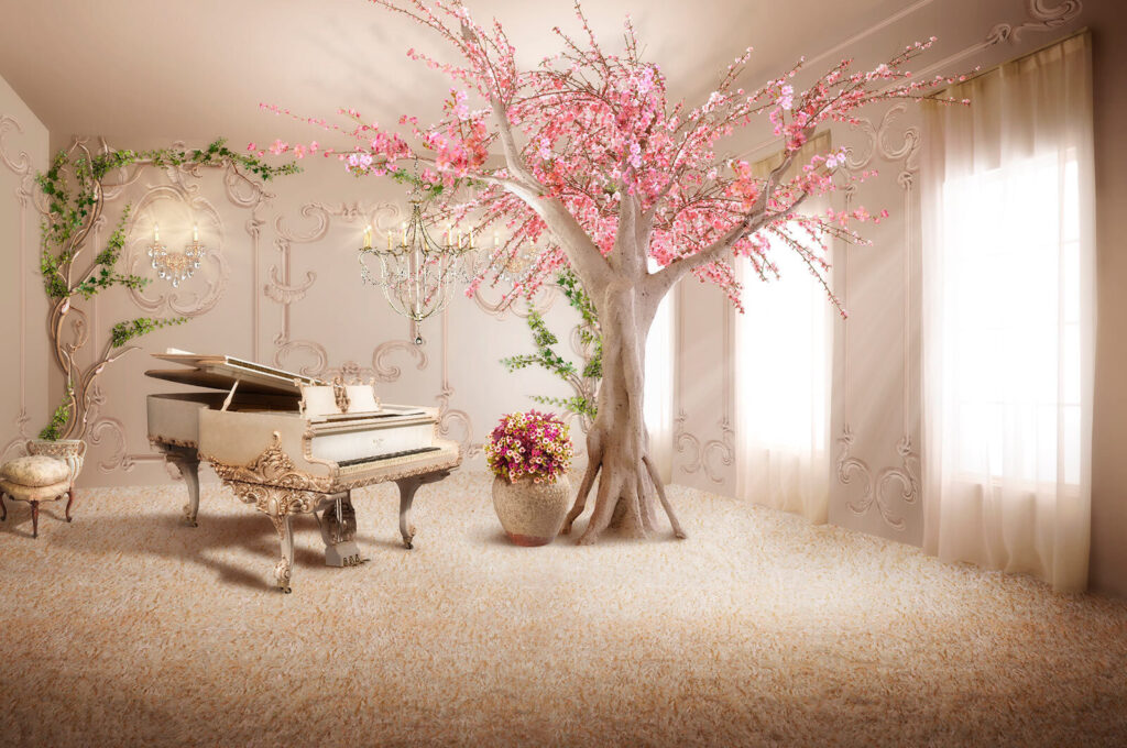 Boom met roze bloemen in een kamer Boom met roze bloemen in een kamer
