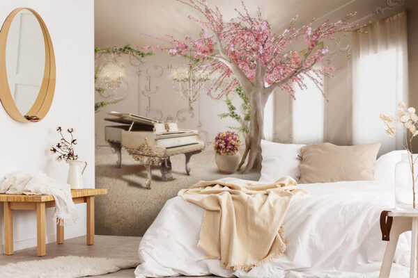 Boom met roze bloemen in een kamer Boom met roze bloemen in een kamer