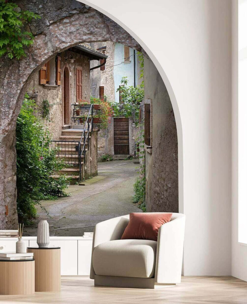 Stone archway with plants and stairs Stone archway with plants and stairs