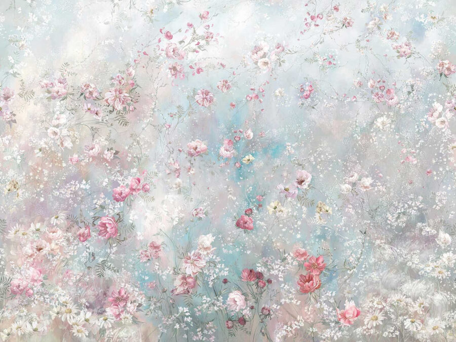 Schilderij van bloemen op een muur