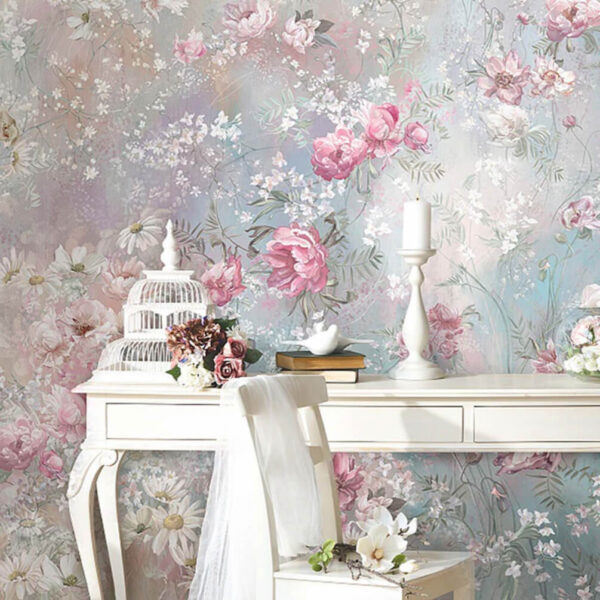 Schilderij van bloemen op een muur Schilderij van bloemen op een muur
