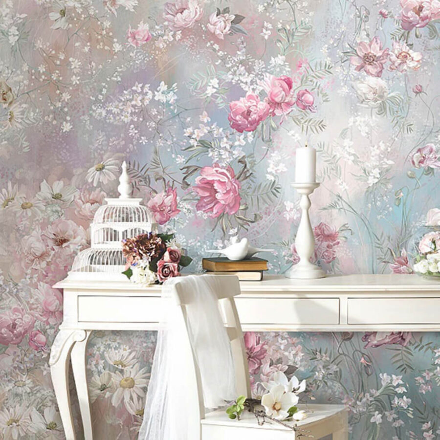 Schilderij van bloemen op een muur