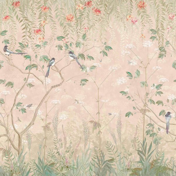 Wall murals Wallpaper with birds on trees and flowers Wall murals Wallpaper with birds on trees and flowers