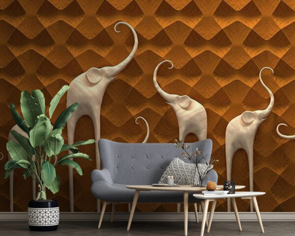 Groep olifanten op een muur Groep olifanten op een muur