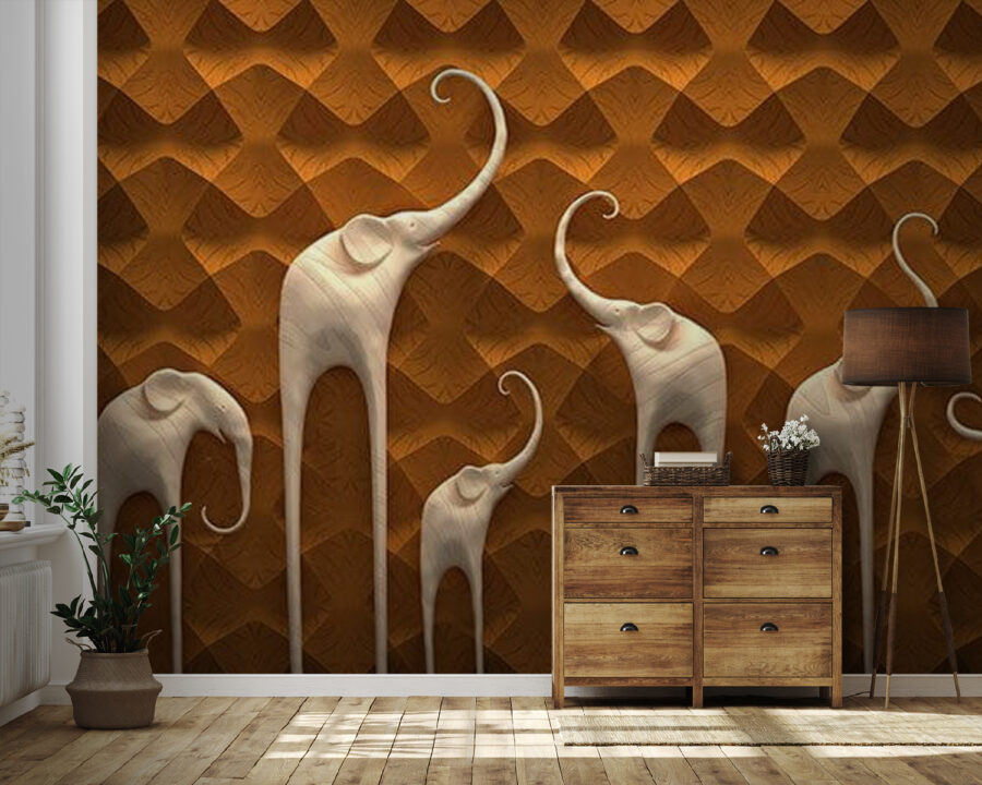 Groep olifanten op een muur