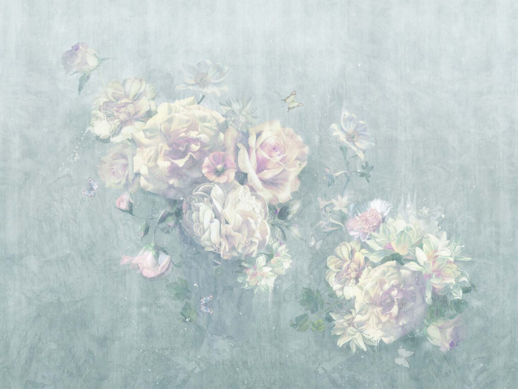 Schilderij van bloemen en vlinders Schilderij van bloemen en vlinders
