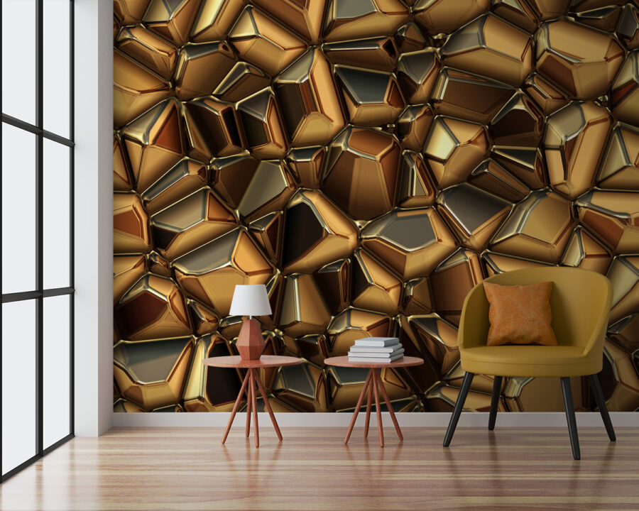 Fotobehang Metallic oppervlak met structuur en unieke vormen. - Afbeelding 2
