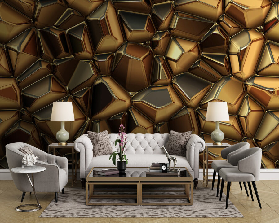 Fotobehang Metallic oppervlak met structuur en unieke vormen.